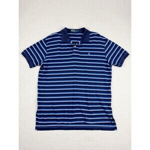 Vintage Polo Ralph Lauren Polo Shirt Mens Large Blue White Striped Pony Logo